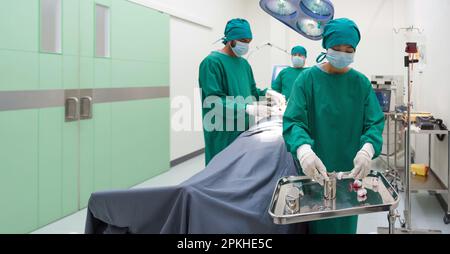 Group of doctor and nurse working with green screen on monitor in ...