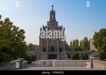 The Roman Catholic Cathedral of the 'Sacred Heart of Jesus' in the early September morning. Tashkent, Uzbekistan Stock Photo