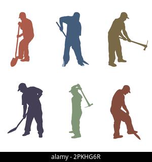 Digging Man Icon Illustration. Silhouettes Of People With Shovel Stock Vector