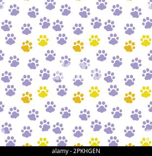 Yellow And Purple Paw Print Pattern For Textile Design. Dog And Cat Paw Print Stock Vector