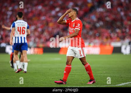 Lisboa, Portugal. 07th Apr, 2023. David Neres of SL Benfica in action during the Liga Portugal Bwin match between SL Benfica and FC Porto at Estadio da Luz in Lisbon.(Final score: SL Benfica 1 - 2 FC Porto) (Photo by David Martins/SOPA Images/Sipa USA) Credit: Sipa USA/Alamy Live News Stock Photo