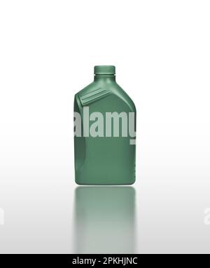 Plastic canister for gasoline or lubricant isolated on a white background with reflection, clipping path included. Stock Photo