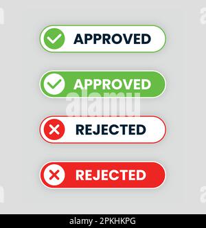 Set of approved and rejected button with check mark and cross mark icon vector Stock Vector