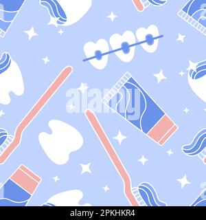 seamless blue pattern medicine dentist orthodontist teeth toothbrush Stock Vector