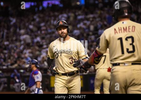 Arizona Diamondbacks third baseman Evan Longoria (3) in the fourth inning  of a baseball game Friday, April 28, 2023, in Denver. (AP Photo/David  Zalubowski Stock Photo - Alamy