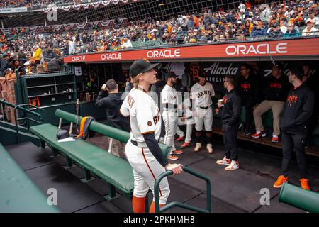 Los Angeles, United States. 24th July, 2020. San Francisco Giants first  base coach Alyssa Nakken (L) participates in a pre-game workout with the  Los Angeles Dodgers at Dodger Stadium in Los Angeles