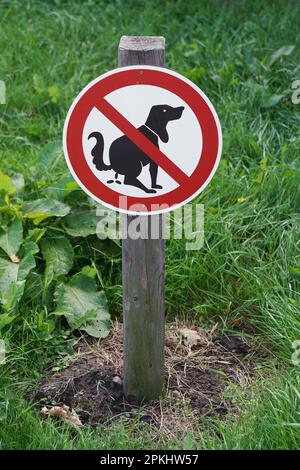 prohibition sign no dog pooping on lawn Stock Photo