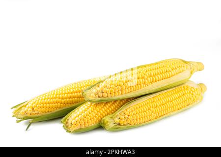 Fresh corn isolated on white background, cutout. Top view Stock Photo