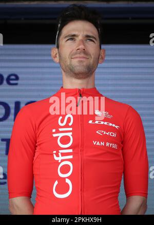 Le Mans, France. 07th Apr, 2023. THOMAS Benjamin of Cofidis during the Région Pays de la Loire Tour 2023, UCI Europe Tour cycling race, stage 4, Sablé-sur-Sarthe - Le Mans (177, 8 km) on April 7, 2023 in Le Mans, France - Photo Laurent Lairys/ABACAPRESS.COM Credit: Abaca Press/Alamy Live News Stock Photo