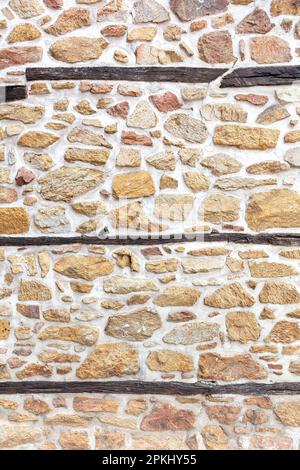 Stonewall beige with white cement background texture. Vintage stone wall with three dark parallel line, blank masonry or floor for backdrop. Copy spac Stock Photo