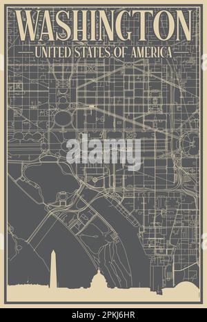 Road network poster of the downtown WASHINGTON DC, UNITED STATES OF AMERICA Stock Vector