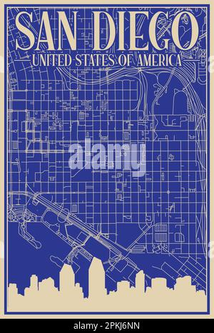 Road network poster of the downtown SAN DIEGO, UNITED STATES OF AMERICA Stock Vector