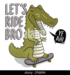 crocodile on a skateboard, vector illustration for kids t shirt design Stock Vector