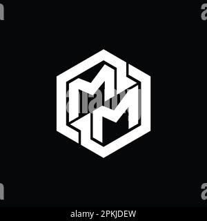Mm logo monogram with hexagon shape and outline Vector Image