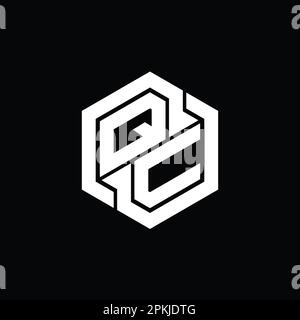 QC Logo monogram gaming with hexagon geometric shape design template ...