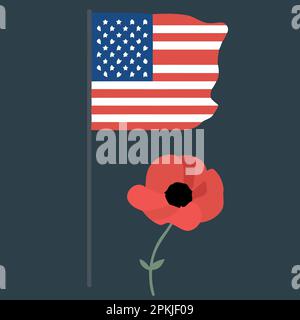 red poppy flower with the flag of the united states minimalist vector illustration Stock Vector