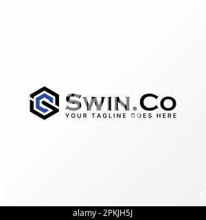 Logo design graphic concept creative abstract premium free vector stock letter SC or CS font on hexagon with line out. Related initial monogram sport Stock Vector