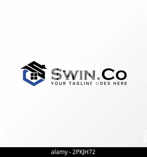 Logo design graphic concept creative abstract premium free vector stock letter SC or CS font on hexagon with roof house. Related to property monogram Stock Vector