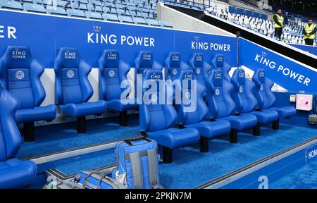 King Power Stadium, Leicester, UK. 8th Apr, 2023. Premier League Football, Leicester City versus AFC Bournemouth; Home bench at the King Power Credit: Action Plus Sports/Alamy Live News Stock Photo