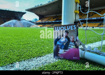 Wolverhampton, UK. 08th Apr, 2023. 8th April 2023;  Molineux Stadium, Wolverhampton, West Midlands, England; Premier League Football, Wolverhampton Wanderers versus Chelsea; The matchdat programme by the goal post Credit: Action Plus Sports Images/Alamy Live News Stock Photo