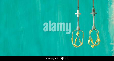 dough hooks with cake mixture, cooking, baking, culinary concept