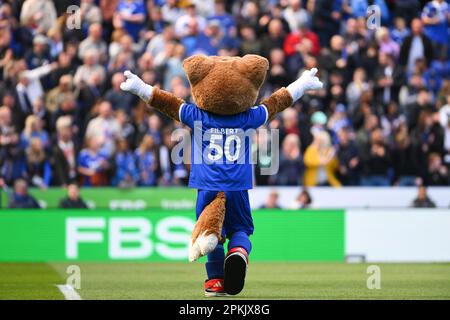 Leicester City mascot, Filbert Fox during the Premier League match between Leicester City and Bournemouth at the King Power Stadium, Leicester on Saturday 8th April 2023. (Photo: Jon Hobley | MI News) Credit: MI News & Sport /Alamy Live News Stock Photo