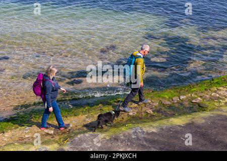 Swanage, Dorset UK. 8th April 2023. UK weather: warm and sunny as visitors head to Swanage to enjoy the sunshine on the long Easter Bank Holiday weekend. Credit: Carolyn Jenkins/Alamy Live News Stock Photo