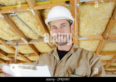 portrait of builder on unfinished site Stock Photo