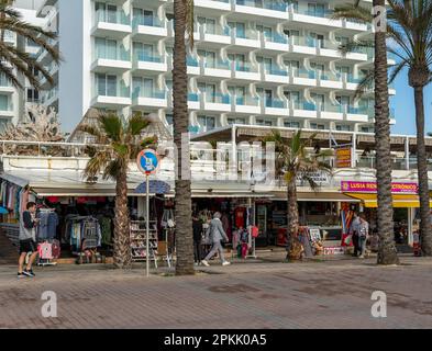 Playa de Palma, Spain; march 19 2023: General view of souvenirs on the promenade in the tourist resort of Playa de Palma de Mallorca, Spain Stock Photo