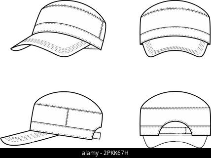 Mens baseball cap. Front, back, side. Stock Vector