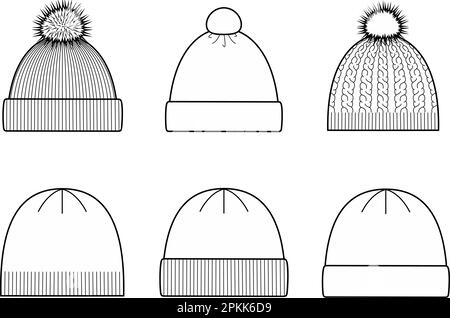 Set of knitted winter caps. Stock Vector