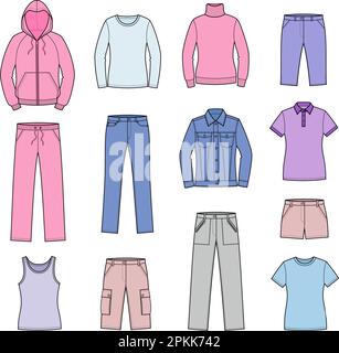 Set of womans casual clothes. Stock Vector