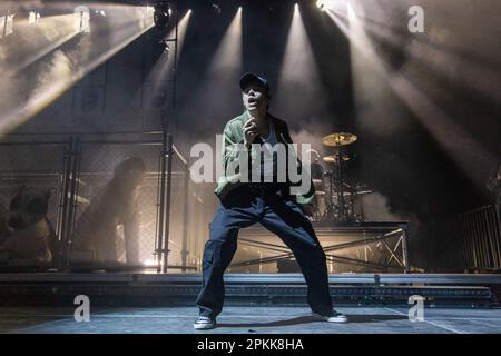 Madison, USA. 07th Apr, 2023. The Kid Laroi (Charlton Kenneth Jeffrey Howard) at Alliant Energy Center on April 7, 2023, in Madison, Wisconsin (Photo by Daniel DeSlover/Sipa USA) Credit: Sipa USA/Alamy Live News Stock Photo