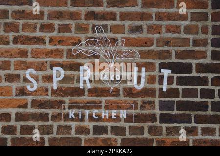 graffiti related to Sprout & Co Kitchen, which is a restaurant chain in Dublin that grows its own organic produce and serves healthy, seasonal food Stock Photo