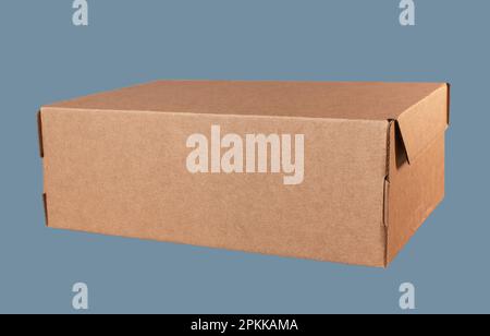 Brown cardboard kraft box. Closed carton package, post order of rectangular shape. Stock Photo