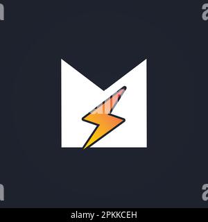 M Letter Logo With Lightning Thunder Bolt Vector Design. Electric Bolt Letter M Logo Vector Illustration. Stock Vector