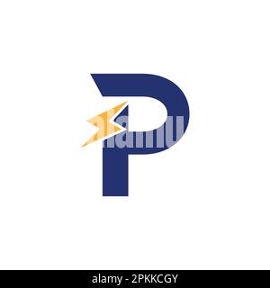 P Letter Logo With Lightning Thunder Bolt Vector Design. Electric Bolt Letter P Logo Vector Illustration. Stock Vector