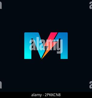 M Letter Logo With Lightning Thunder Bolt Vector Design. Electric Bolt Letter M Logo Vector Illustration. Stock Vector