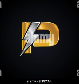P Letter Logo With Lightning Thunder Bolt Vector Design. Electric Bolt Letter P Logo Vector Illustration. Stock Vector