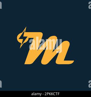 M Letter Logo With Lightning Thunder Bolt Vector Design. Electric Bolt Letter M Logo Vector Illustration. Stock Vector