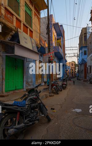 Jodhpur, Rajasthan, India - October 21st, 2019 : Traditional colorful houses. Historically, Hindu Brahmins used to paint their houses in blue. Stock Photo