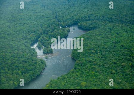 Aerial of the Potaro River, Guyana, South America Stock Photo