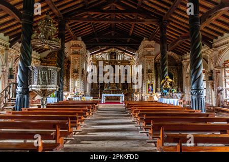 Interior of San Rafael de Velasco Mission, Jesuit Missions of Chiquitos, UNESCO World Heritage Site, Santa Cruz department, Bolivia, South America Stock Photo