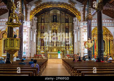 Interior of the San Ignacio de Velasco Mission, Jesuit Missions of Chiquitos, Santa Cruz department, Bolivia, South America Stock Photo