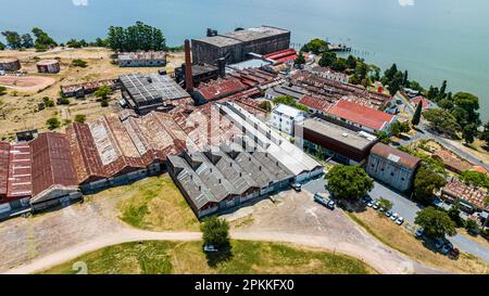 Aerial of the Fray Bentos Industrial Landscape, UNESCO World Heritage Site, Uruguay, South America Stock Photo