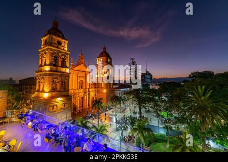 Cathedral Basilica of St. Lawrence at nighttime, Santa Cruz de la Sierra, Bolivia, South America Stock Photo