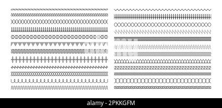 Stitch pattern collection. Various stitching and seam designs for sewing and embroidery projects. Colorful and versatile vector illustrations. Various ornaments for tailoring or needlecraft Stock Vector