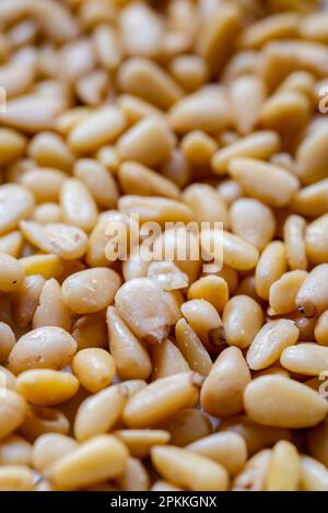 closeup of peeled pine nuts Stock Photo