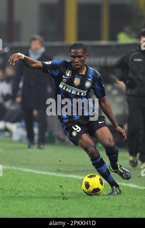 Inter Milan striker Samuel Eto'o, of Cameroon, center, celebrates with ...