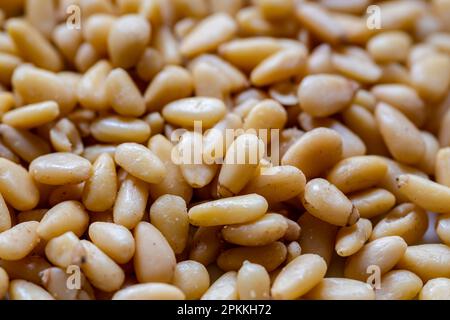 closeup of peeled pine nuts Stock Photo